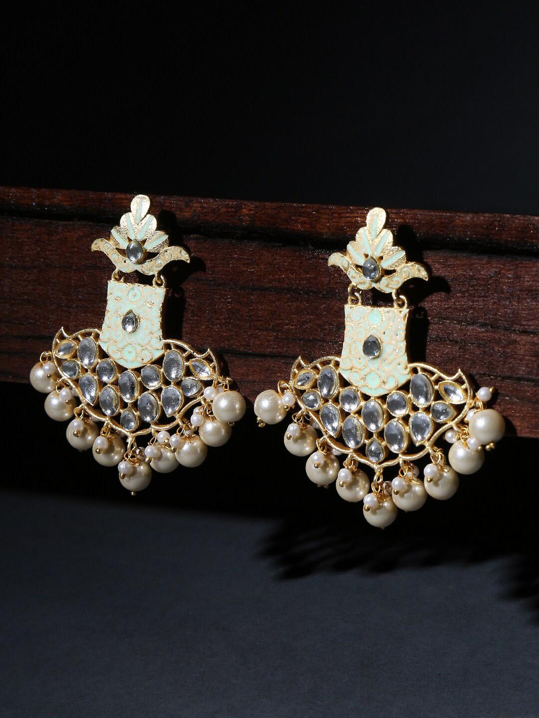 Buy OOMPH Gold Toned & Sea Green Classic Chandbalis Earrings - - Accessories for Women
