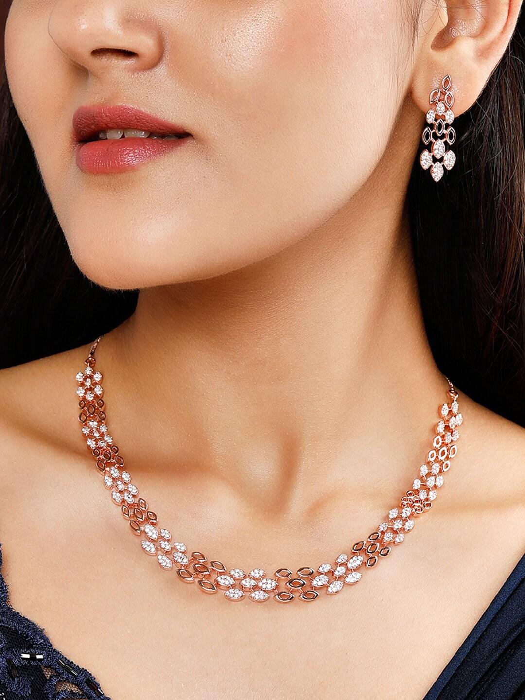 Buy Rubans Rose Gold Plated White CZ Studded Jewellery Set -  - Accessories for Women