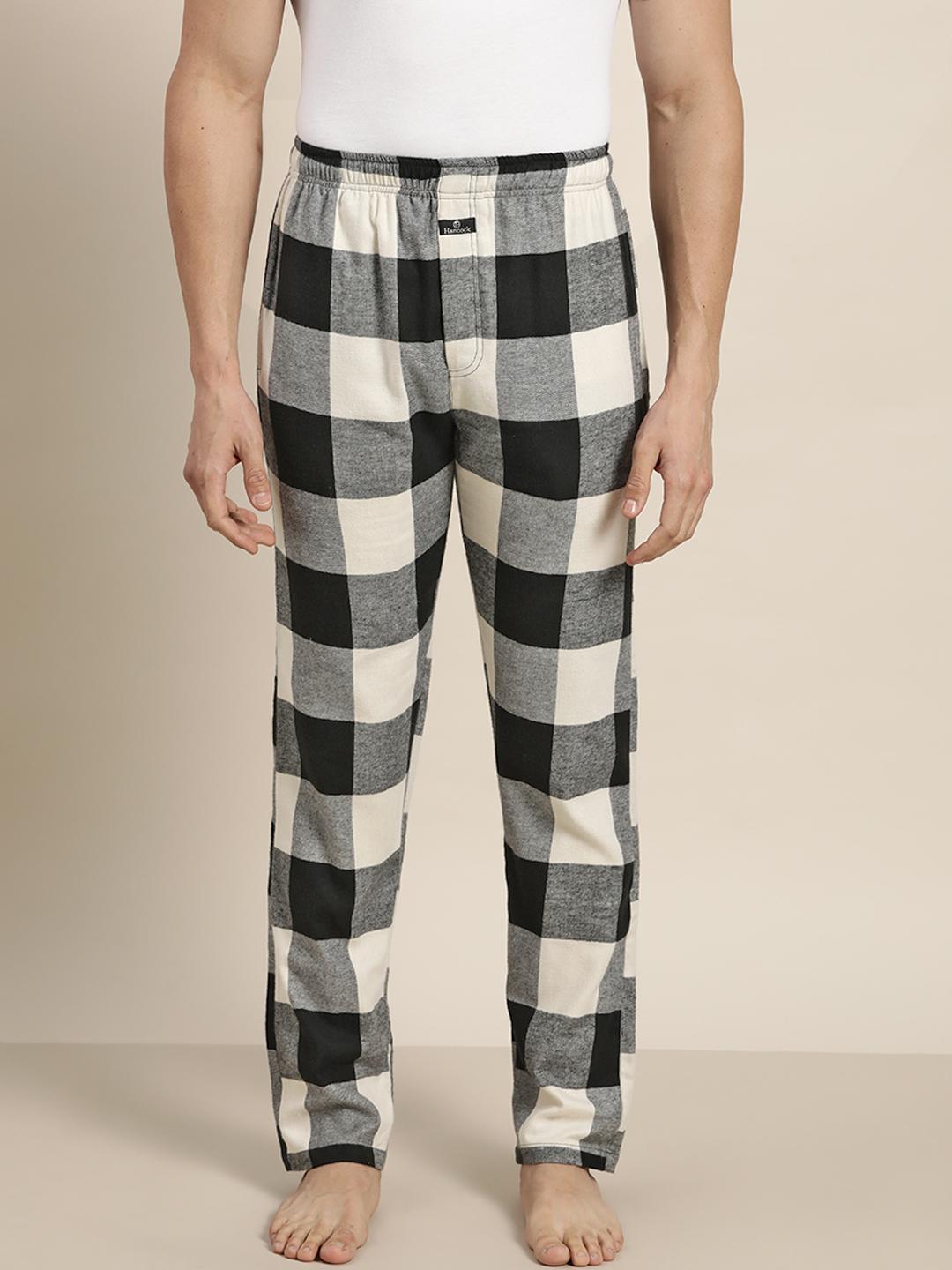 Buy Hancock Men Grey Melange & Black Checked Comfort Fit Pure Cotton Lounge Pants -  - Apparel for Men