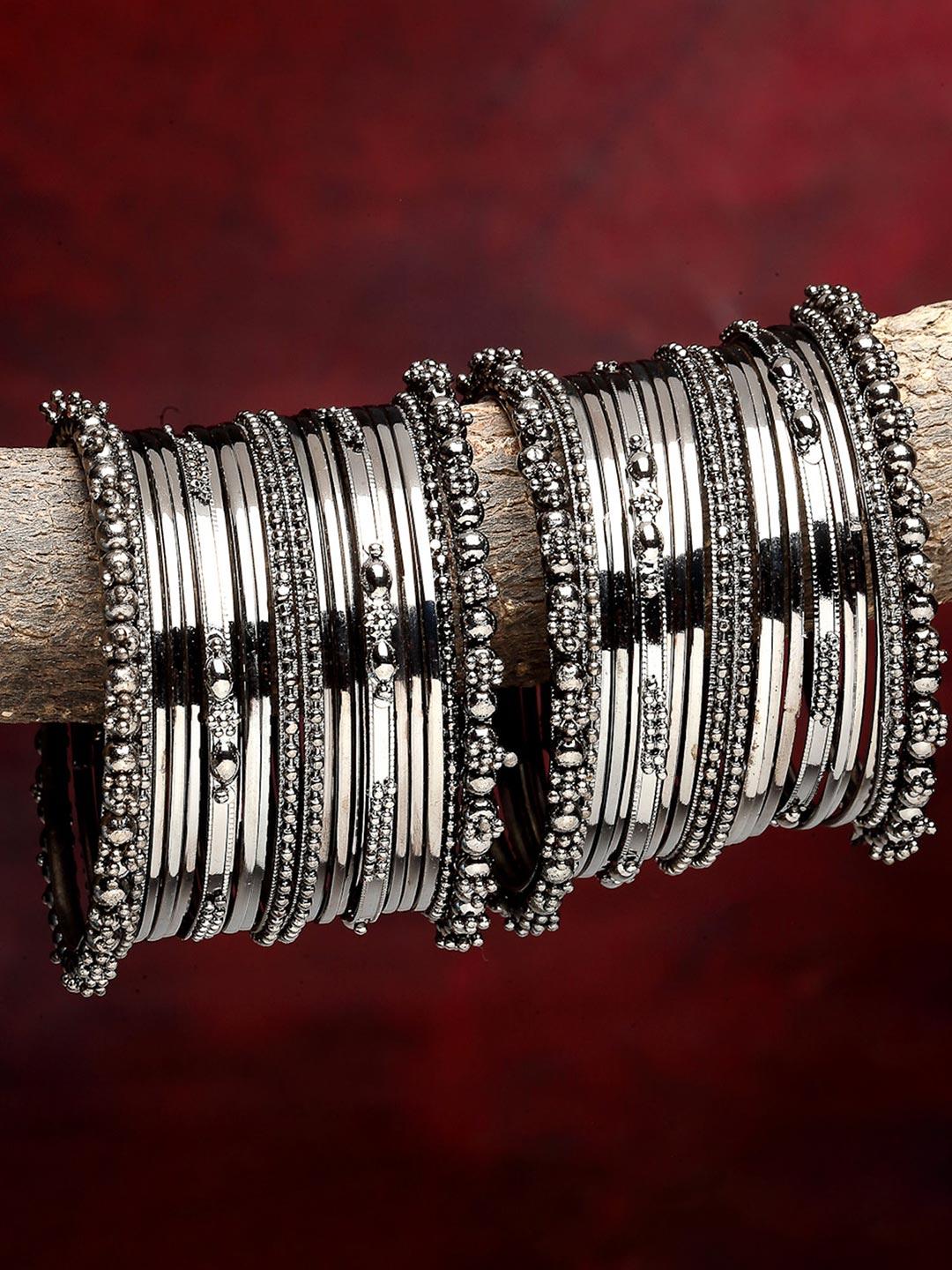 Buy ZENEME Women Set Of 40 Black Tone Silver Plated And Oxidised Textured Bangle -  - Accessories for Women