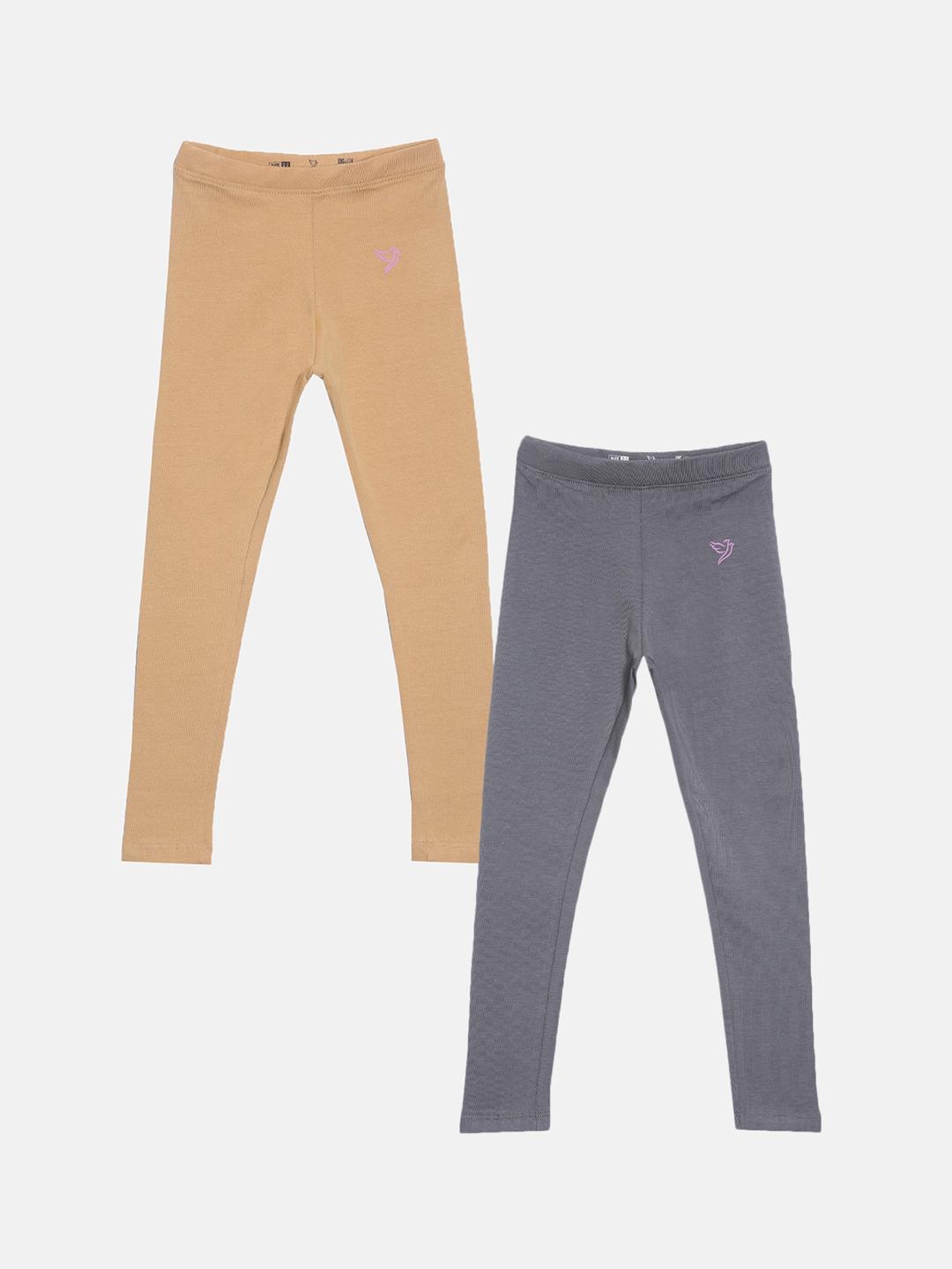 Girls Pack Of 2 Cotton Ankle-Length Leggings