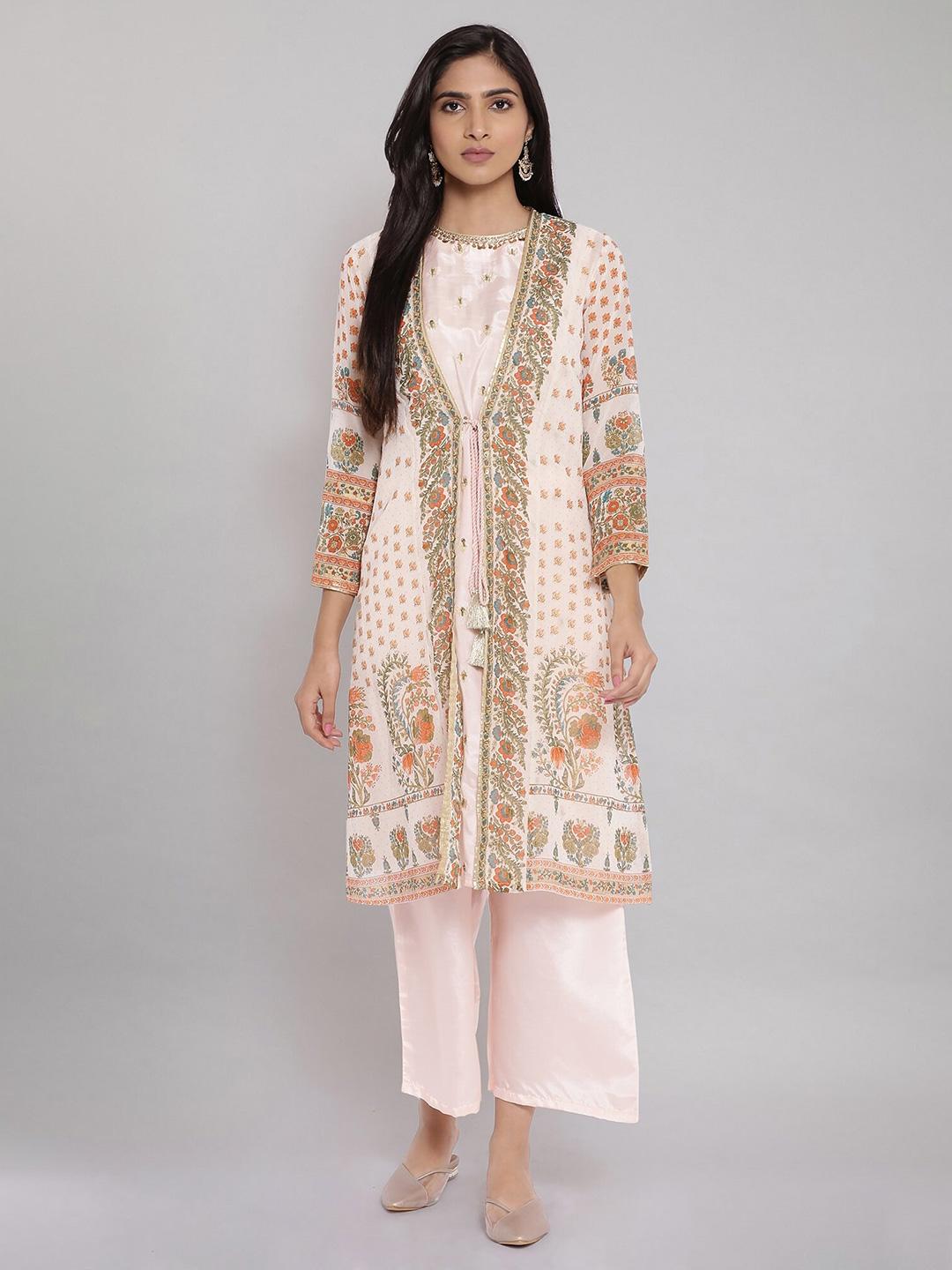 Women'S Mustard Yellow & Pink Printed Kurta With Palazzos main image 1