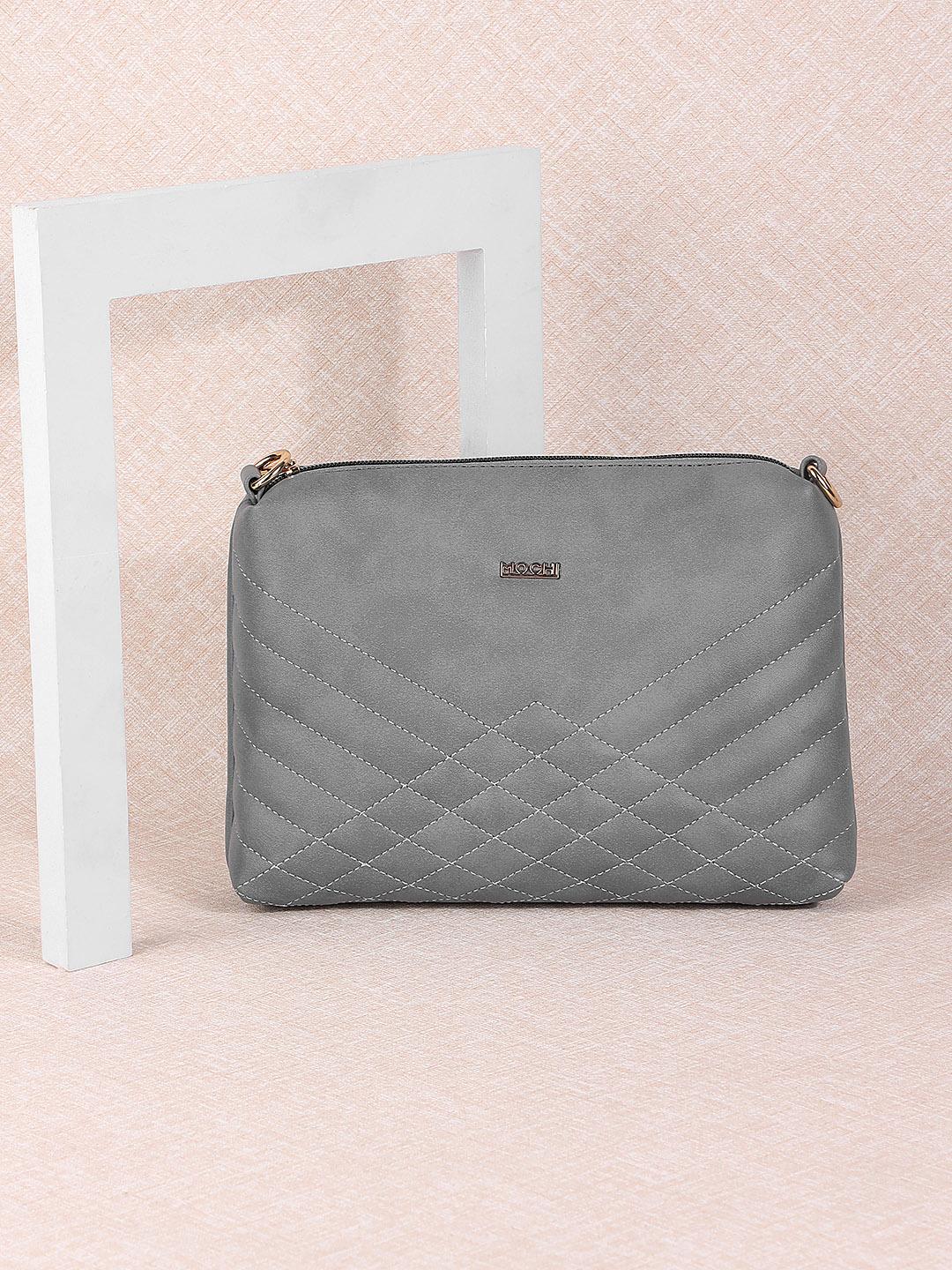 Buy Mochi Grey Embellished Structured Sling Bag With Quilted - - Accessories for Women
