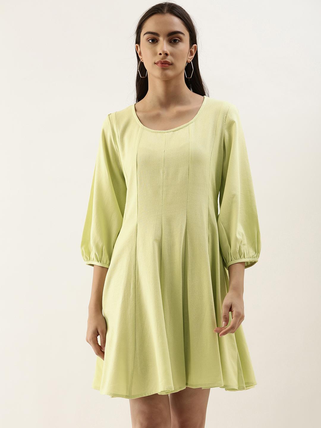 Women Green Solid Fit and Flare Dress