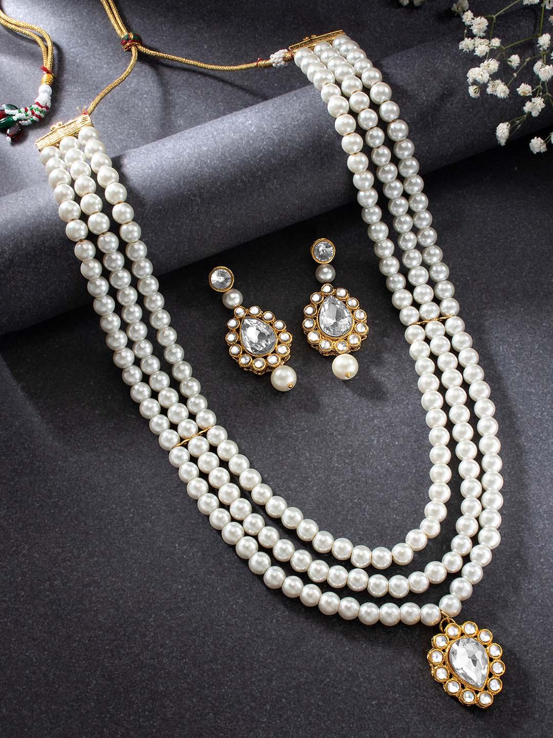 Buy Peora Women White & Gold Plated Traditional Pearl Jewellery Set -  - Accessories for Women