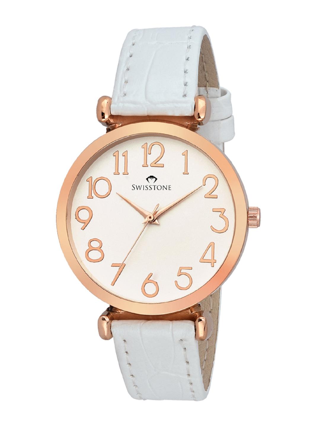 Buy SWISSTONE Women White Brass Embellished Dial & Straps Analogue Watch CK301 RGOLD WHT - - Accessories for Women