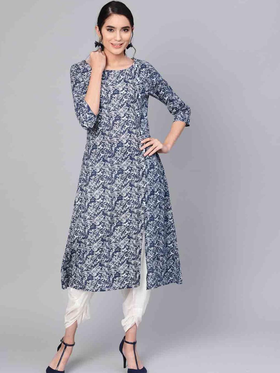 Buy Indo Era Women Blue Paisley Yoke Design Abstract Printed A Line ...