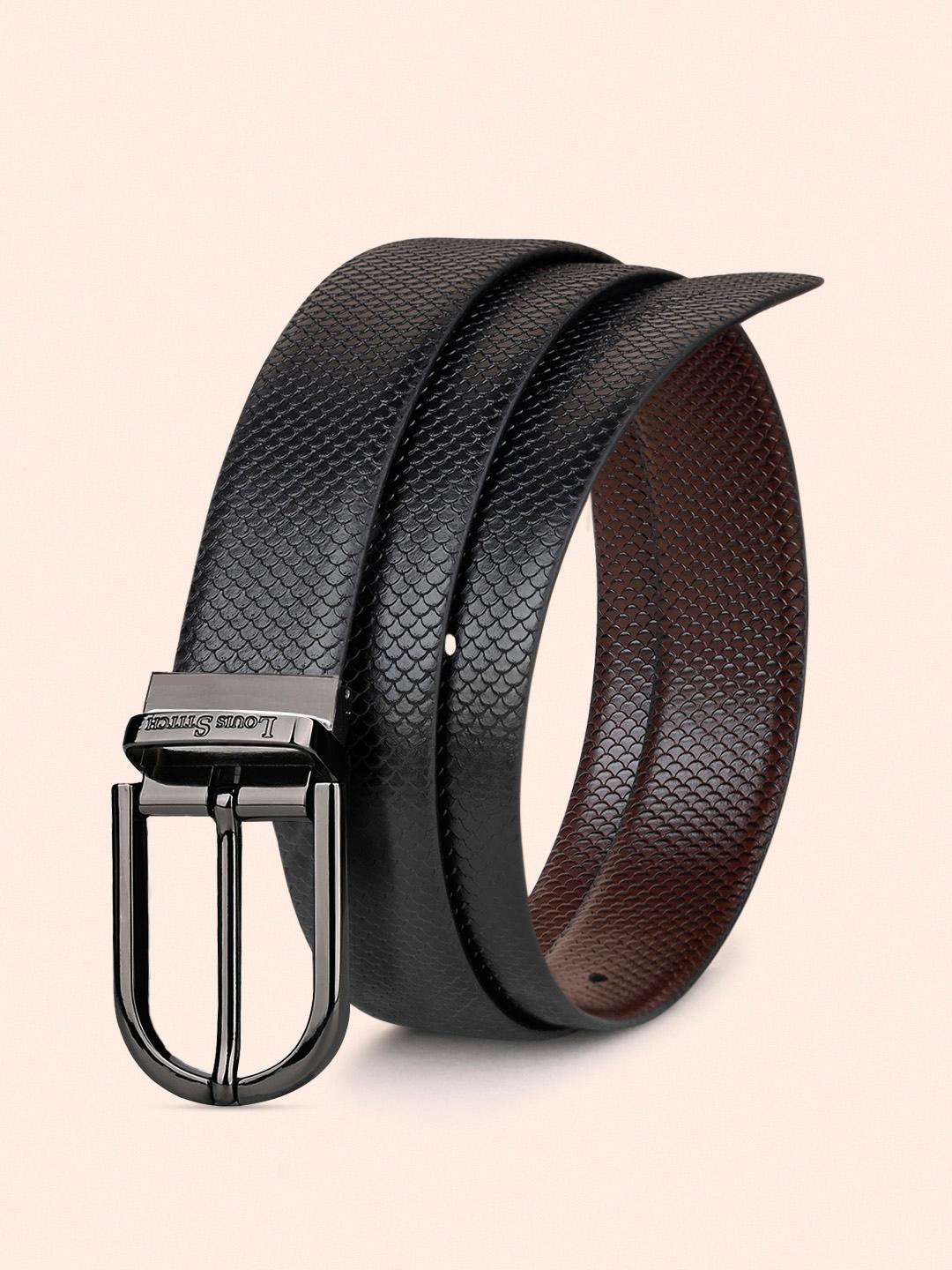 Buy LOUIS STITCH Men Black & Brown Reversible Textured Leather Formal Belt -  - Accessories for Men