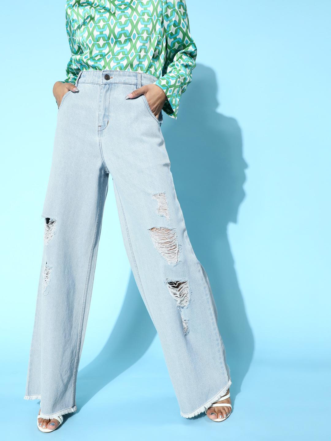 SASSAFRAS Woman Stunning Blue High-Rise Straight Fit Jeans