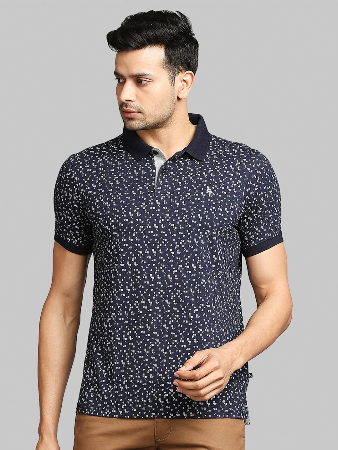 Buy Parx Men Navy Blue & White Printed Polo Collar T Shirt - Tshirts ...
