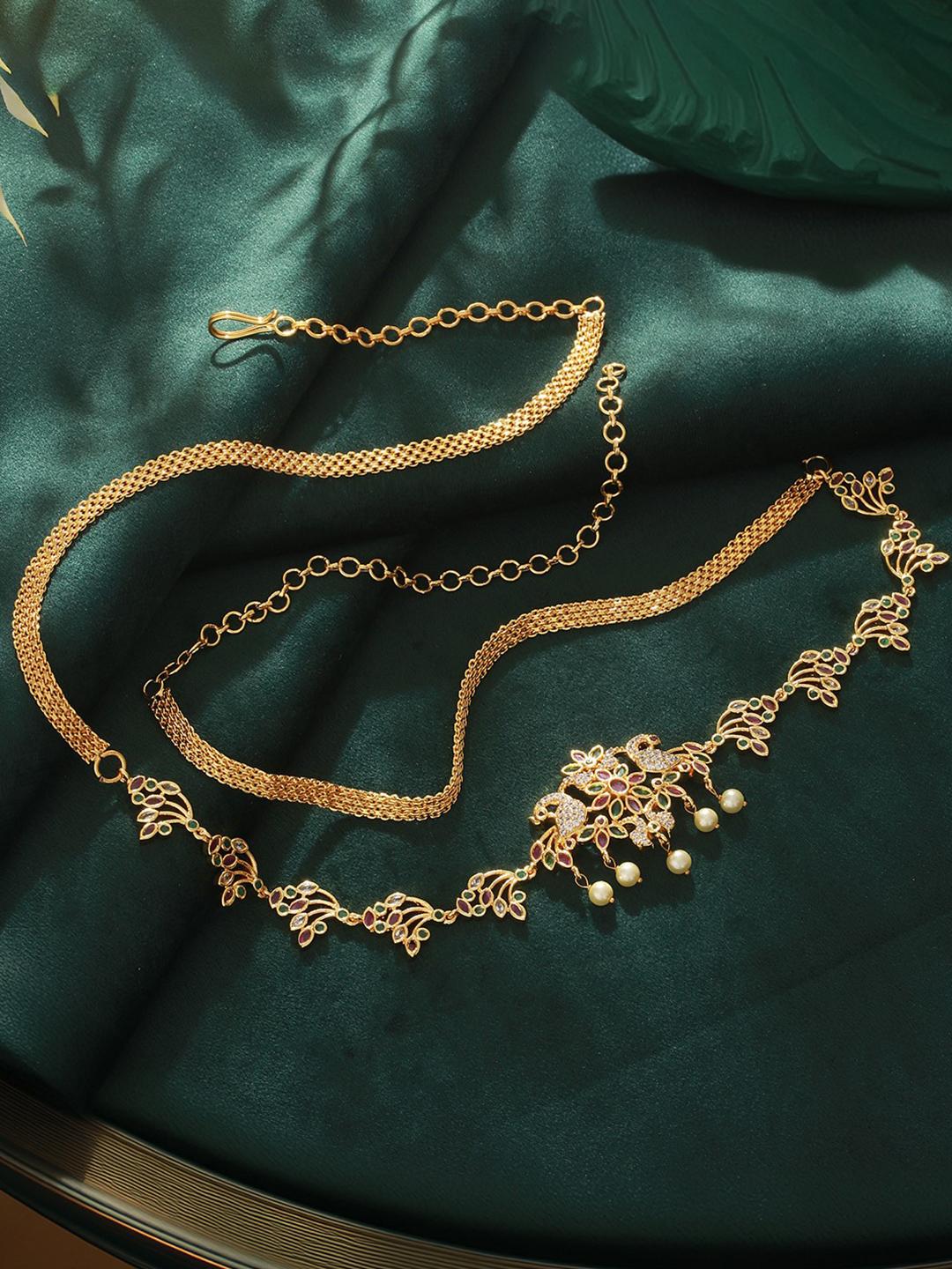 Saraf RS Jewellery Multicolor Gold Plated  Floral & Peacock Moti Temple Kamarbandh