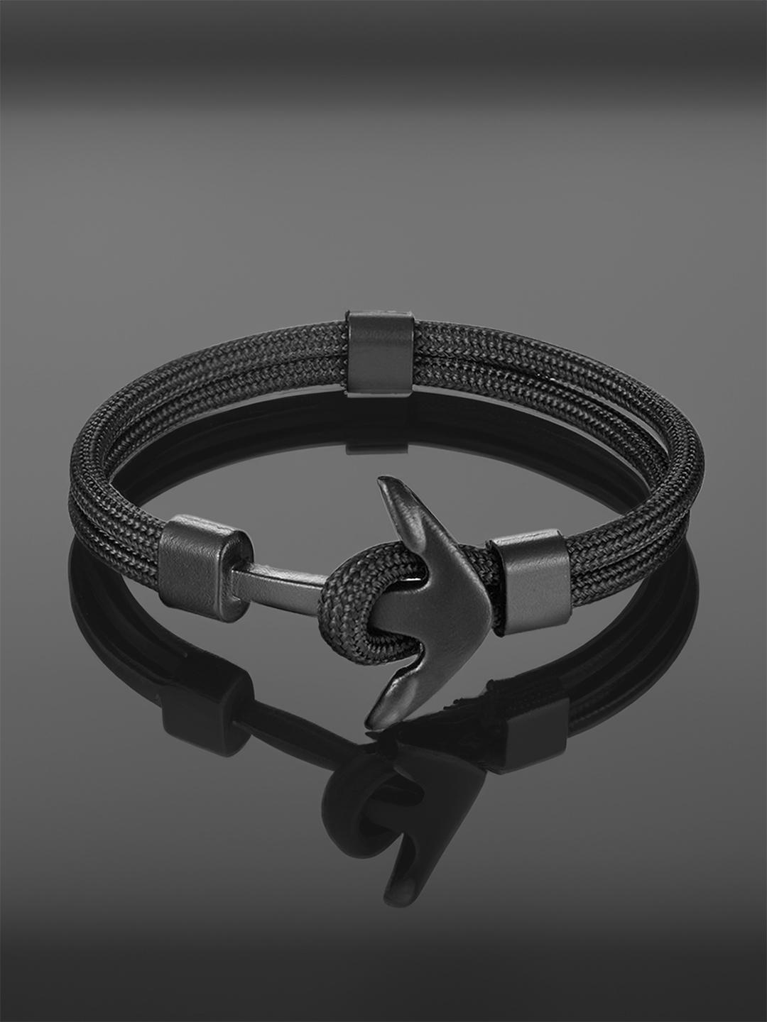 Buy Yellow Chimes Men Black Rhodium Plated Adjustable Anchor Bracelet -  - Accessories for Men
