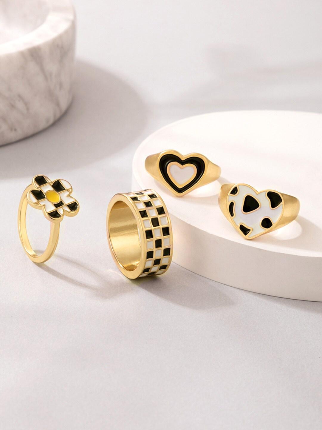 Buy Yellow Chimes White Set Of 4 Gold Plated Finger Enamel Rings - - Accessories for Women