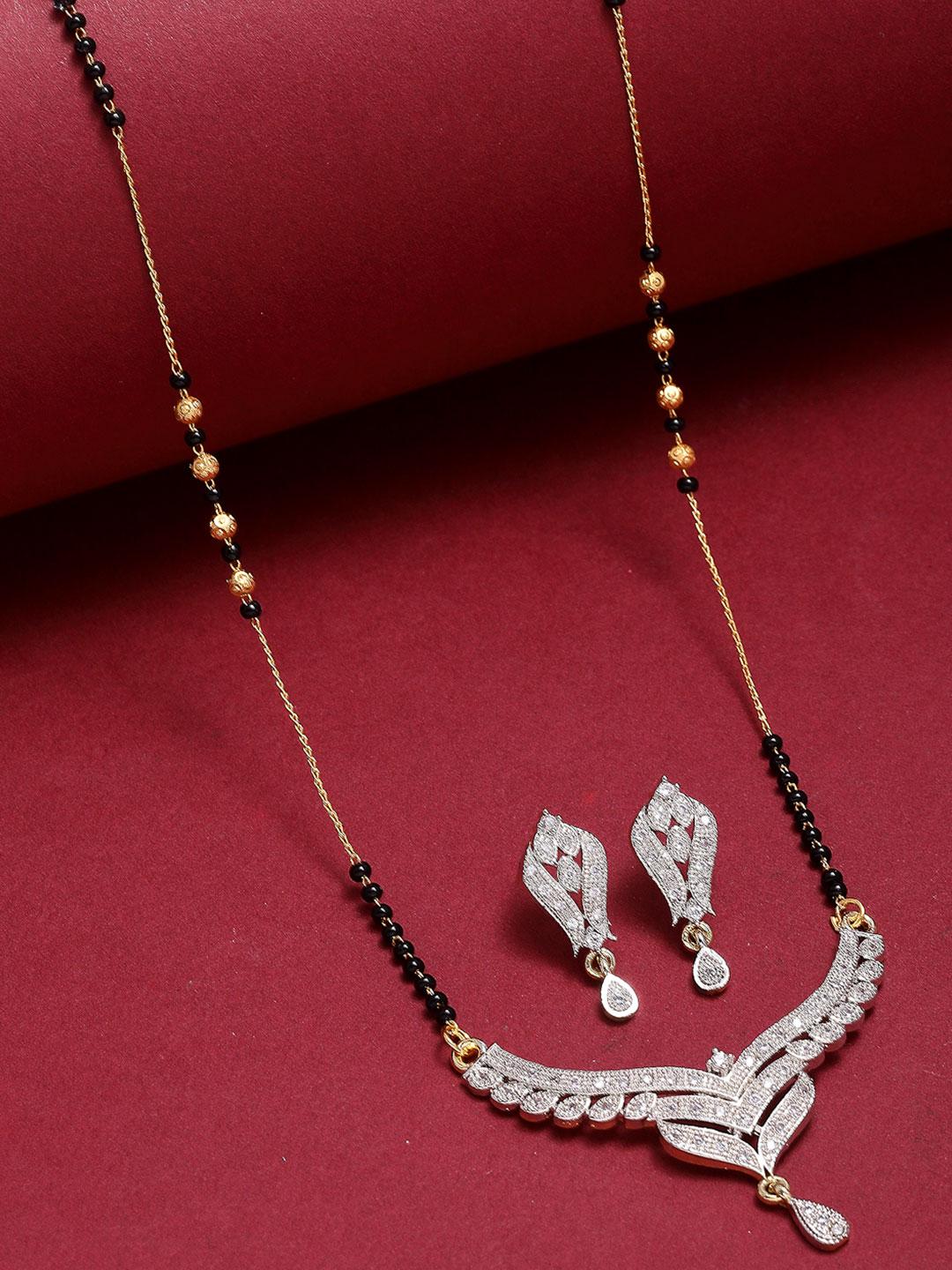 Buy ZENEME Gold Plated Black & White AD Studded & Beaded Mangalsutra -  - Accessories for Women