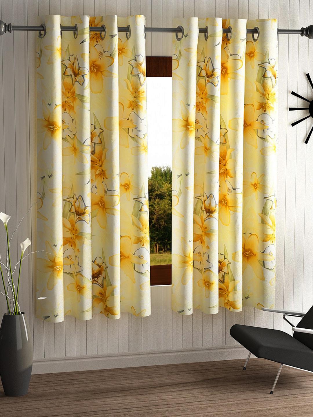 Buy Home Sizzler Yellow & Green Set Of 2 Floral Window Curtain - - Home for Unisex
