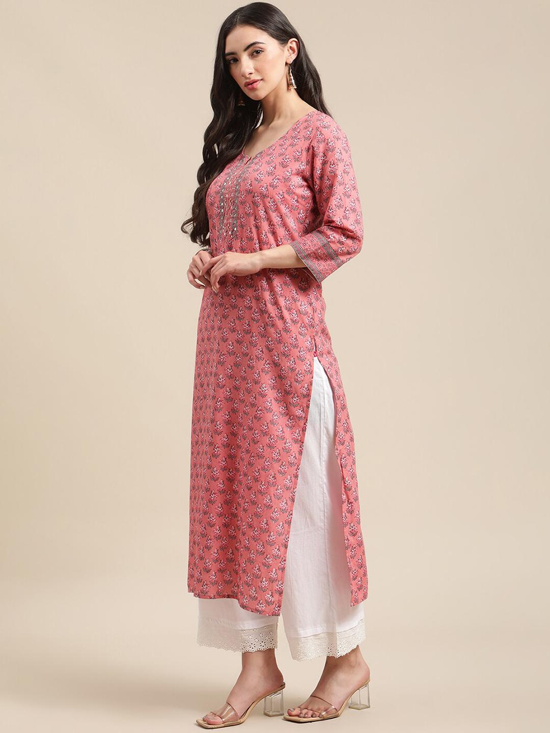 Women'S Pink & White Printed Kurta With Palazzos1 main image 1