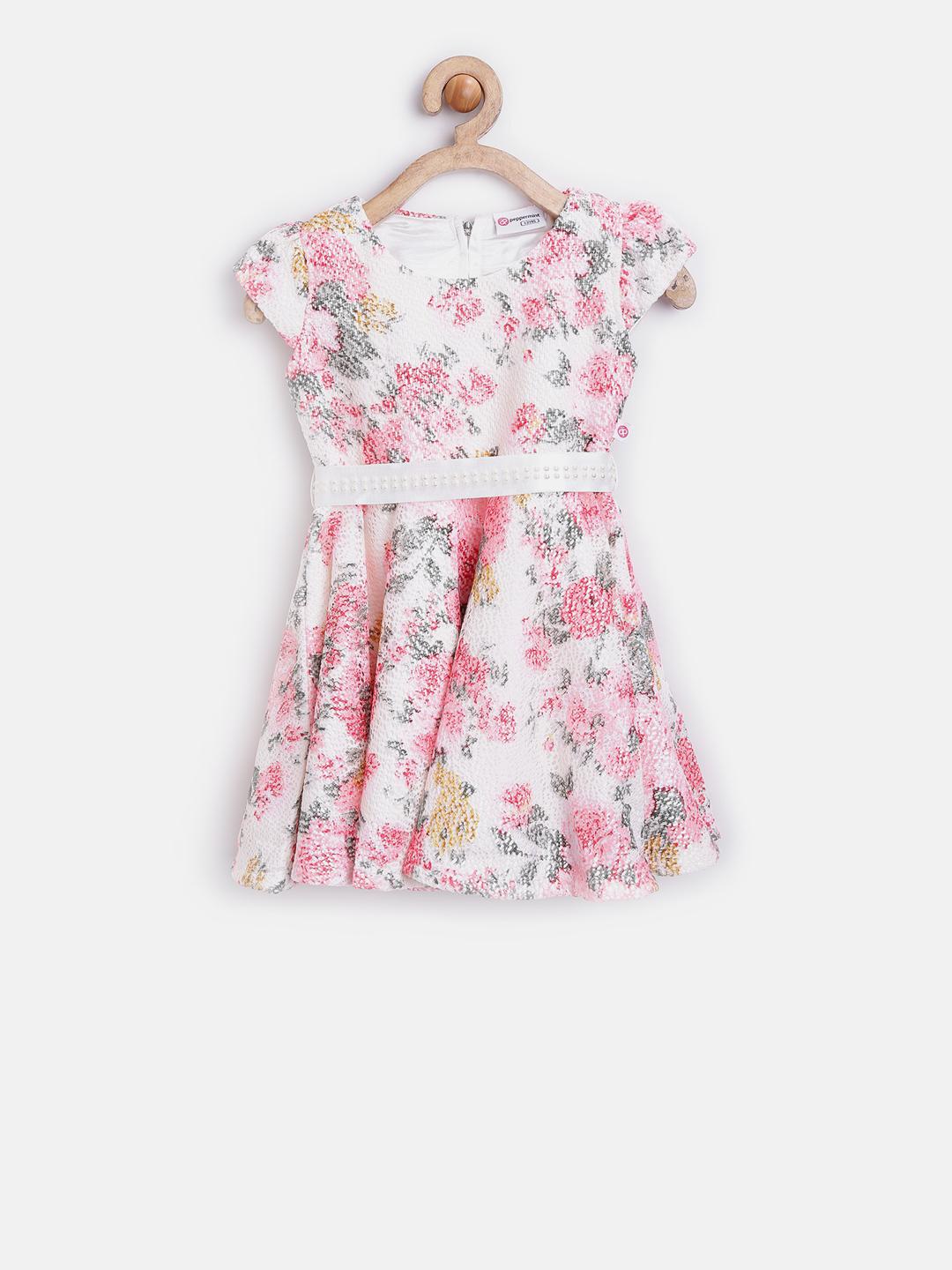 Buy Peppermint Girls Off White Floral Print Fit & Flare Dress - Dresses ...