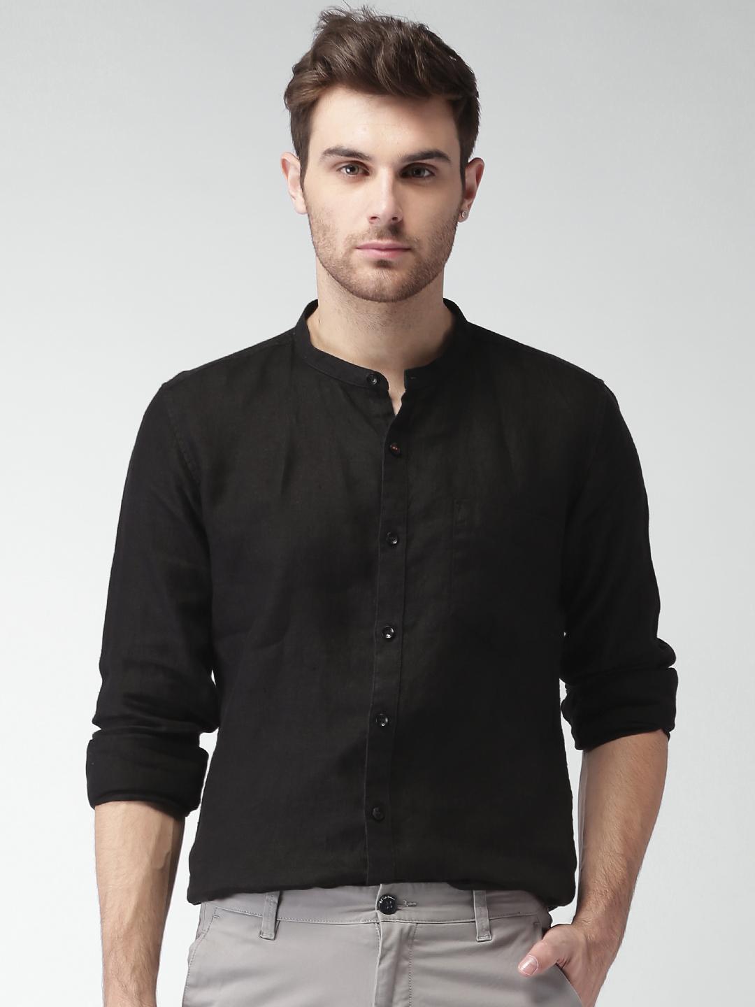 Mast & Harbour Men Black  Casual Linen Shirt