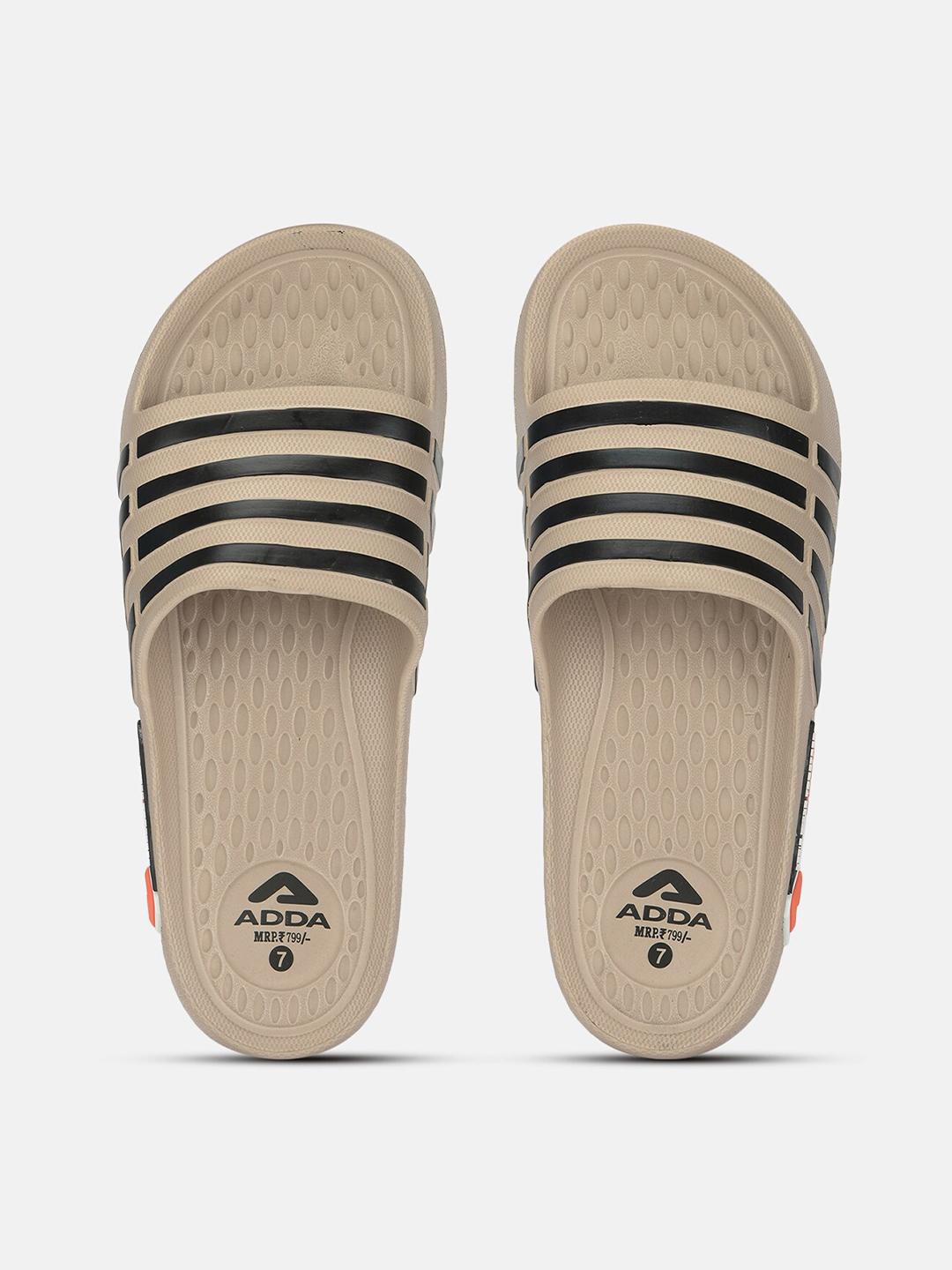 Buy Adda Men Beige & Black Striped Sliders - Flip Flops for Men ...