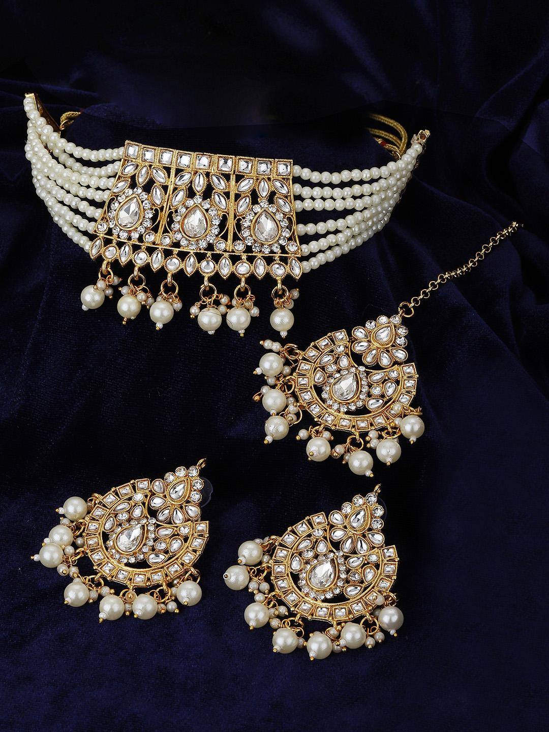 Buy KOLHA BY CARLTON Off White Gold Plated Kundan Studded Beaded ...
