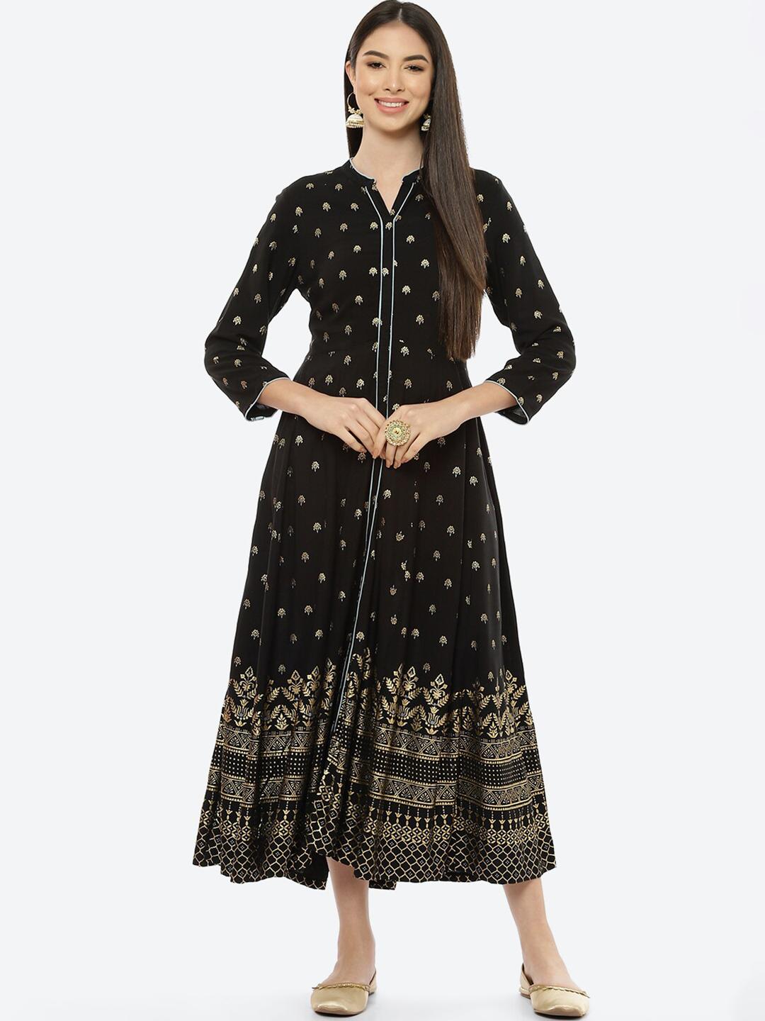 Black Ethnic Motifs Maternity Midi Dress