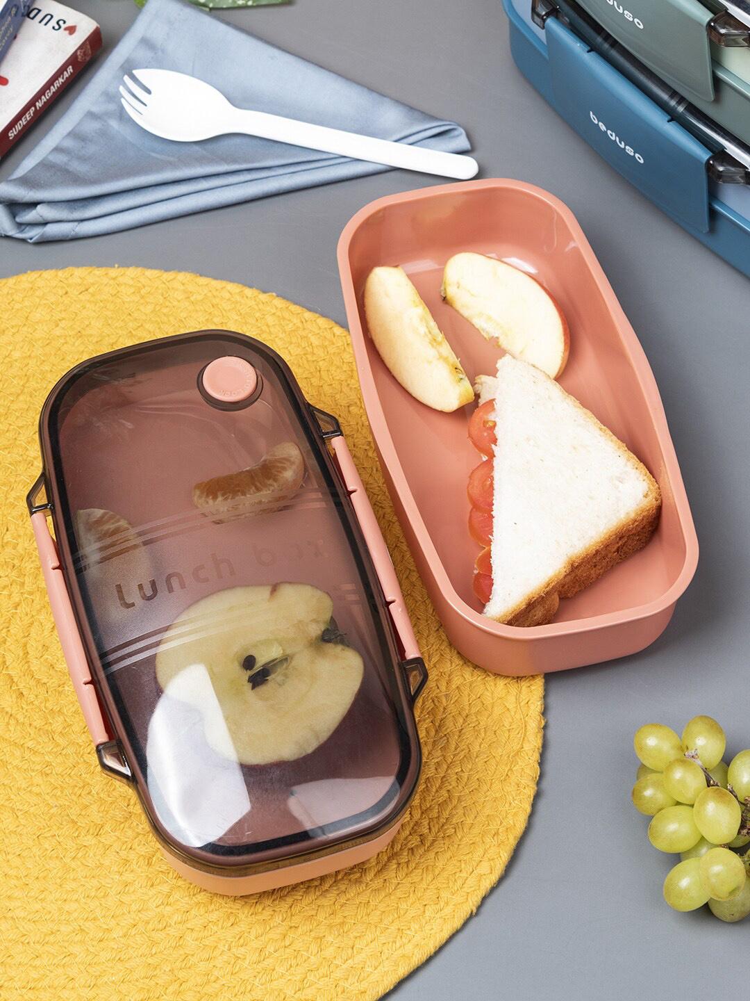 Buy MARKET99 2 Layer Peach Solid Plastic Dishwasher Safe 2PCs Lunch Box With Spoon And Fork - - Home for Unisex