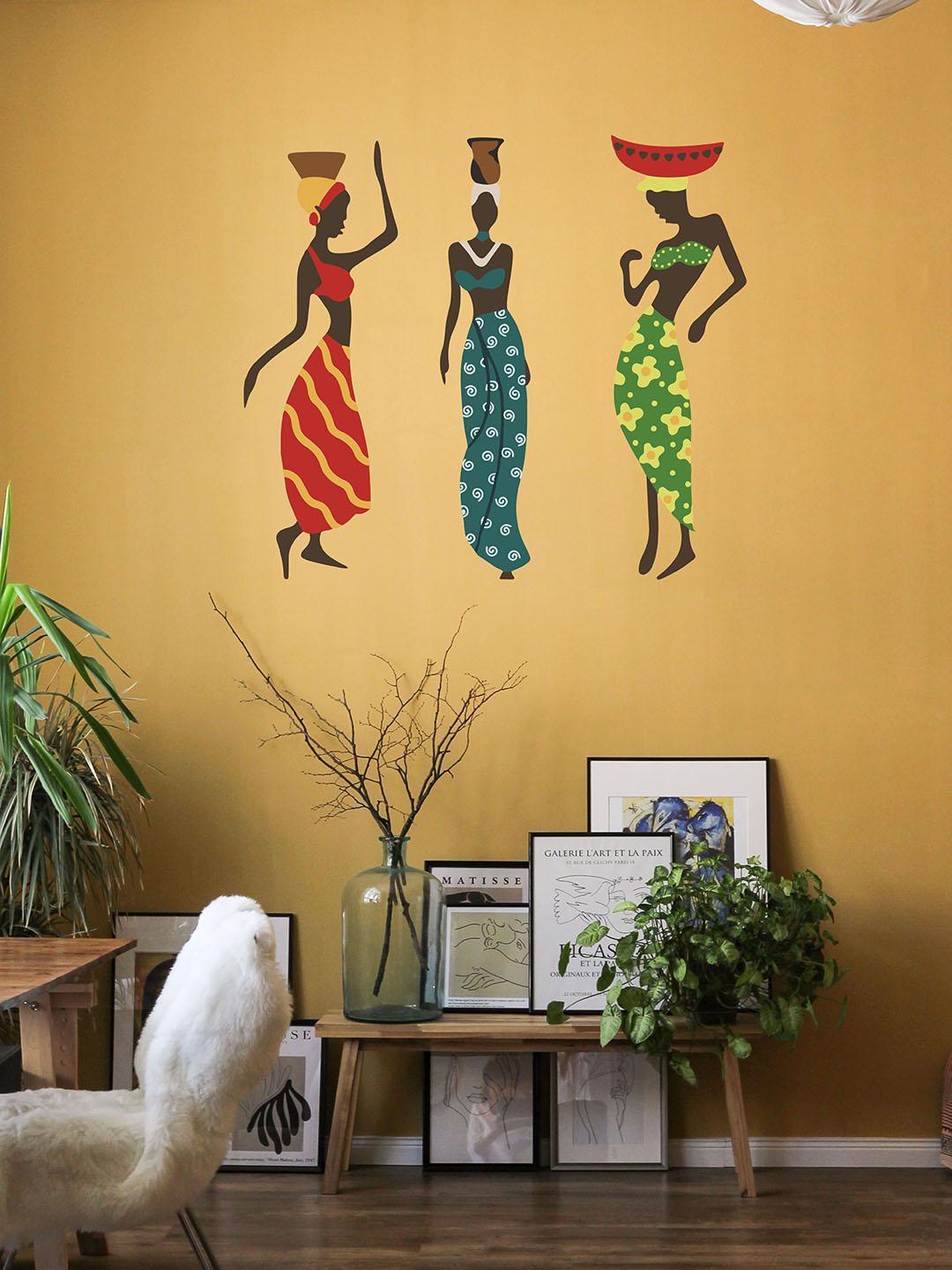 Buy RANGOLI Kids Green & Red Dancing Indian Women Wall Sticker - - Home for Unisex Kids