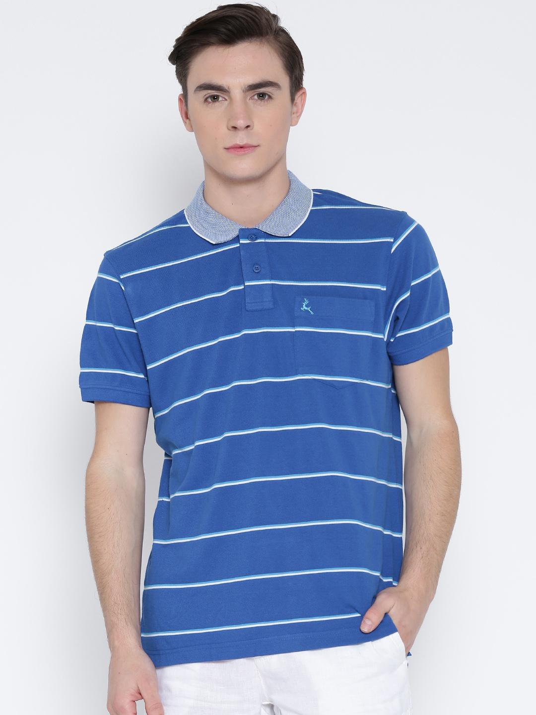 Buy Parx Men Blue Striped Polo Collar Pure Cotton T Shirt - Tshirts for ...