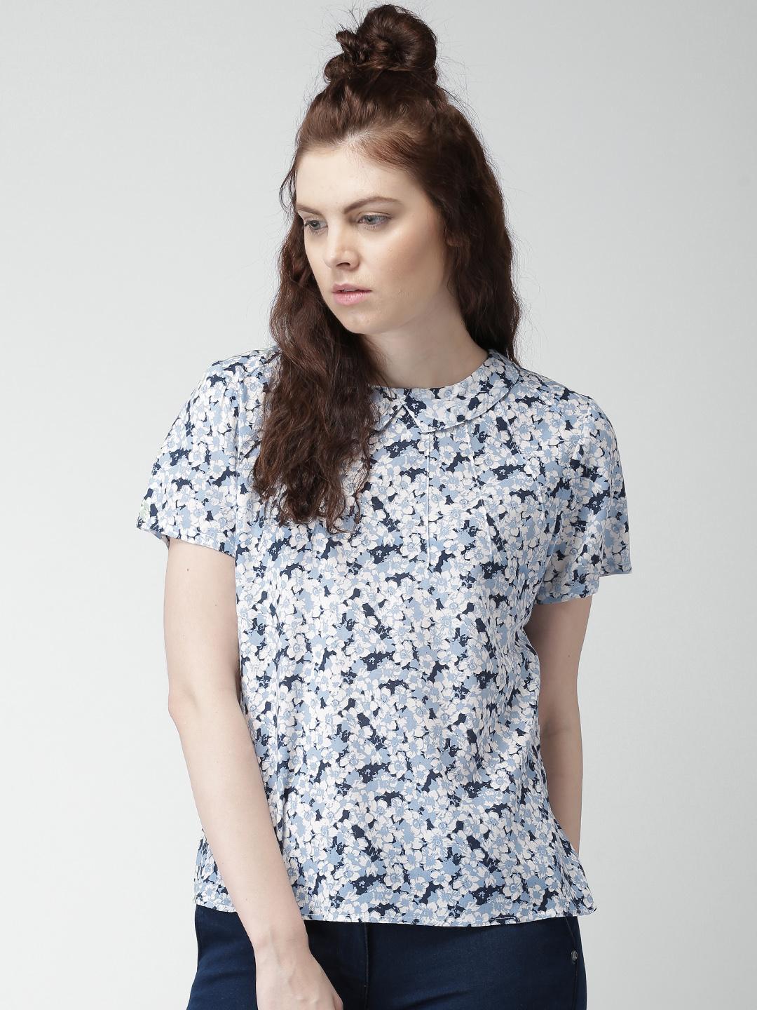 Women Blue Printed Regular Top