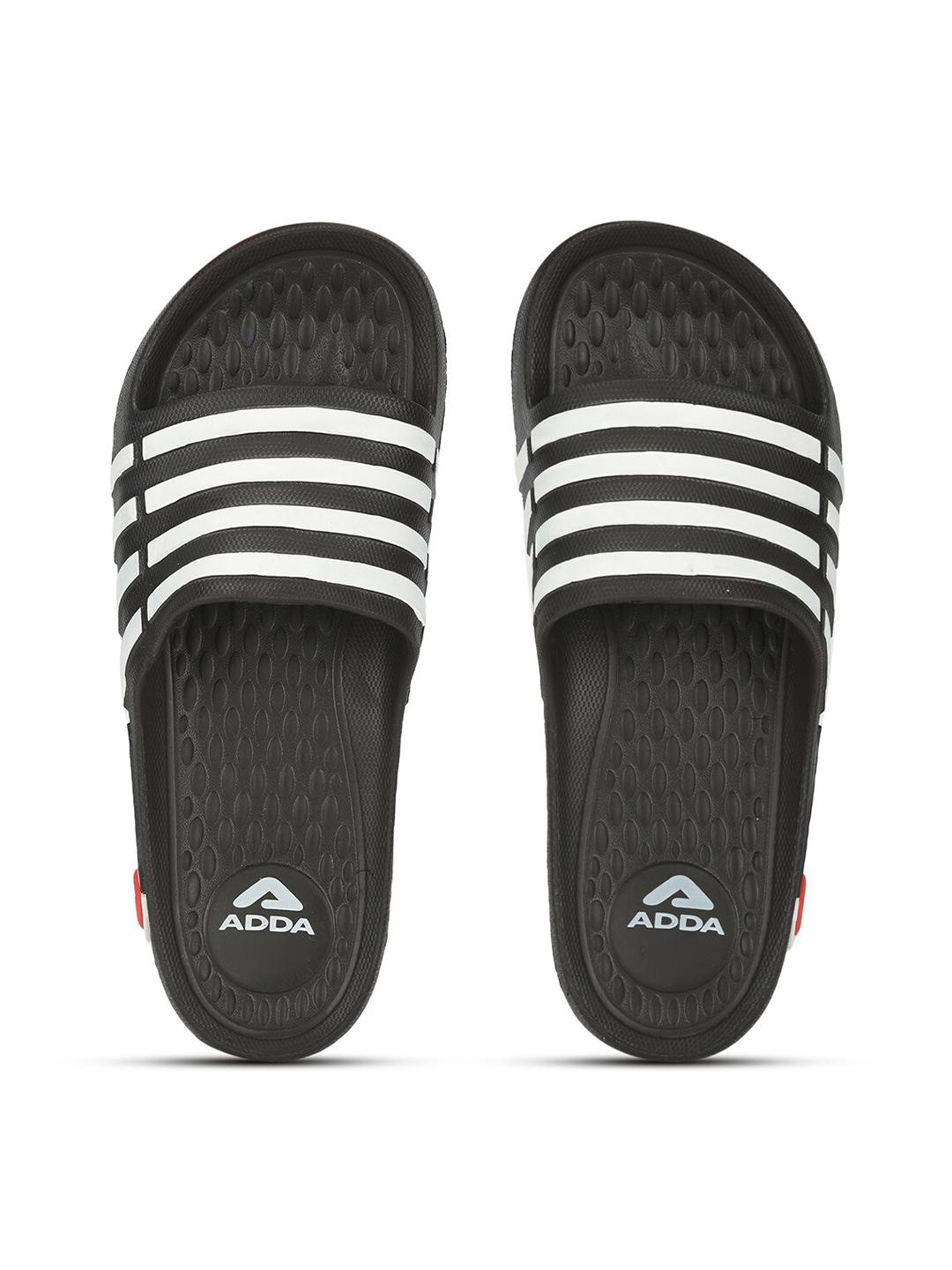 Buy Adda Men Black & White Striped Rubber Sliders - Flip Flops for Men ...