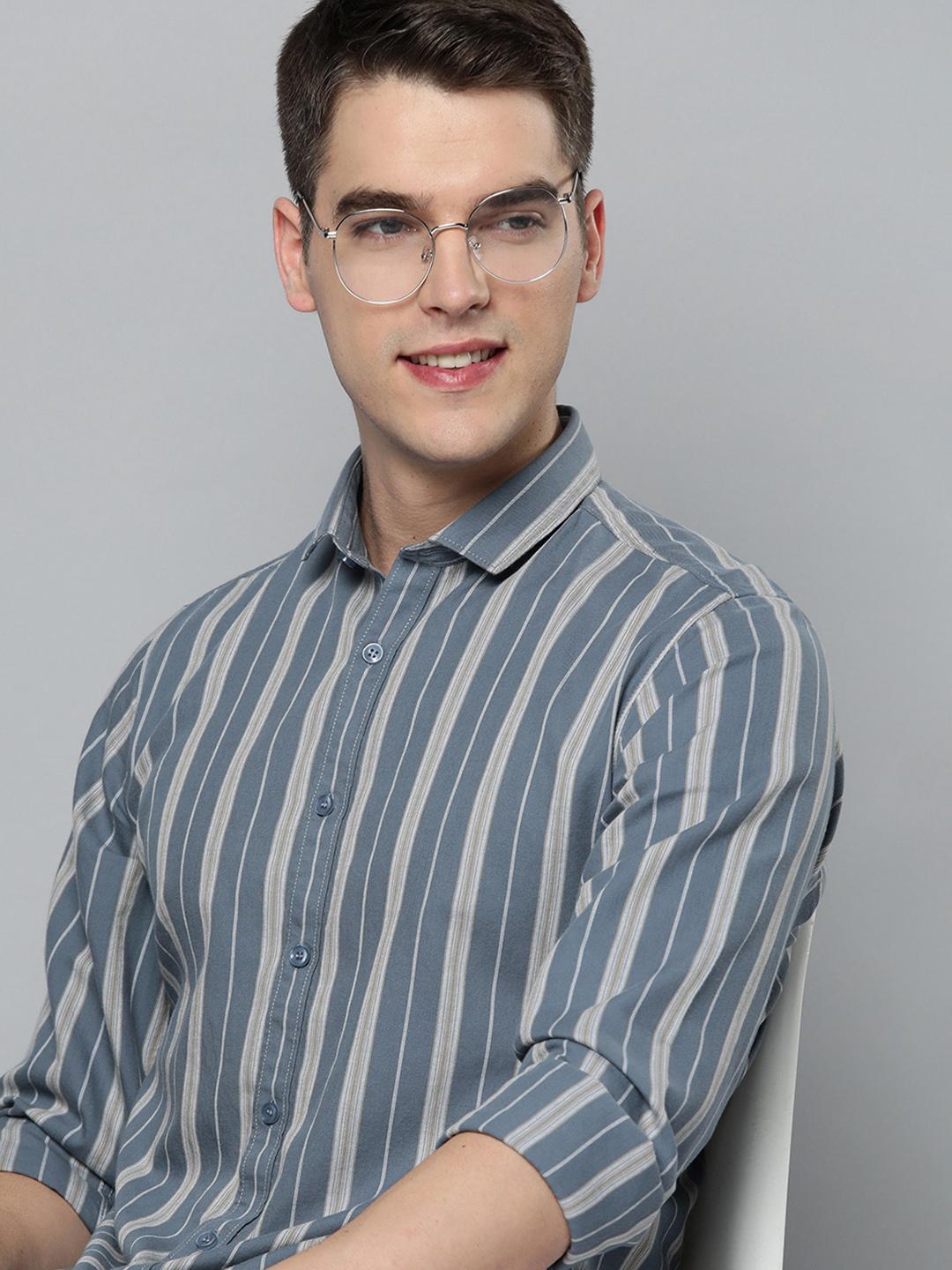 Mast & Harbour Men Blue Cotton Striped Casual Shirt