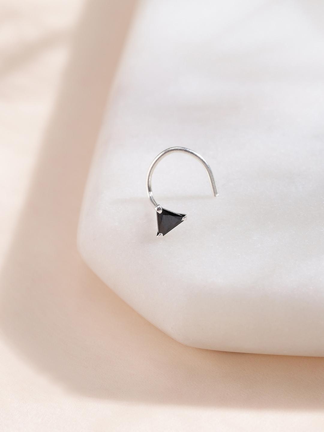 Buy Zavya Women 925 Sterling Silver Plated & Black Triangle Studded Nose Pin - - Accessories for Women