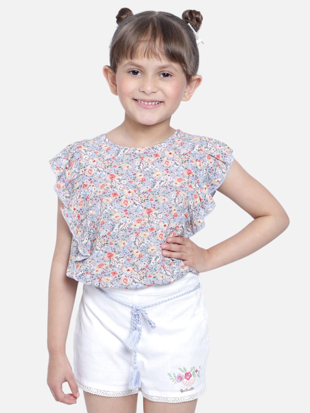Nautinati Girls Floral Printed Smocked Shoulder Straps Top With Shorts main image 0