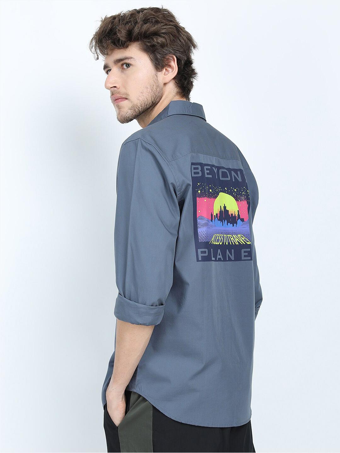 HIGHLANDER Men Blue Printed Slim Fit Cotton Casual Shirt