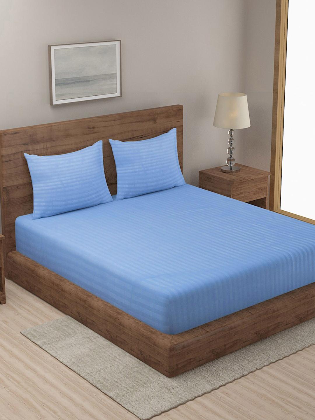 Buy KLOTTHE Blue Striped Flat 300 TC King Fine Bedsheet With 2 Pillow Covers 250X225 Cm - - Home for Unisex