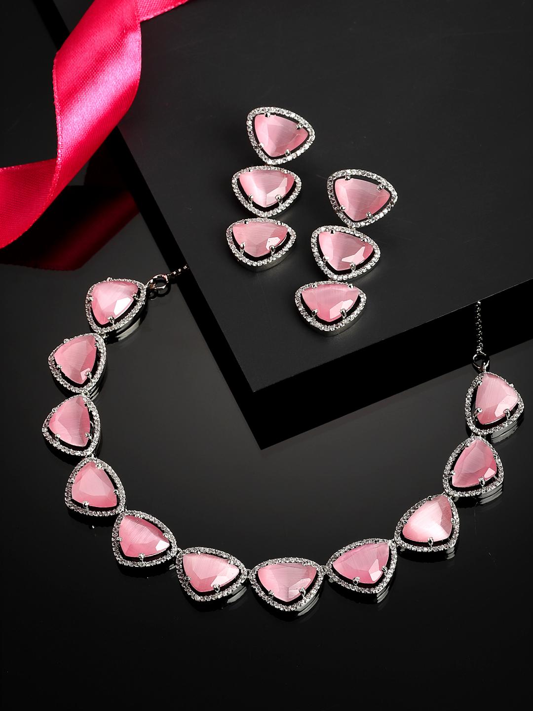 Buy ZENEME Rhodium Plated & Silver Toned American Diamond Studded Jewellery Set -  - Accessories for Women
