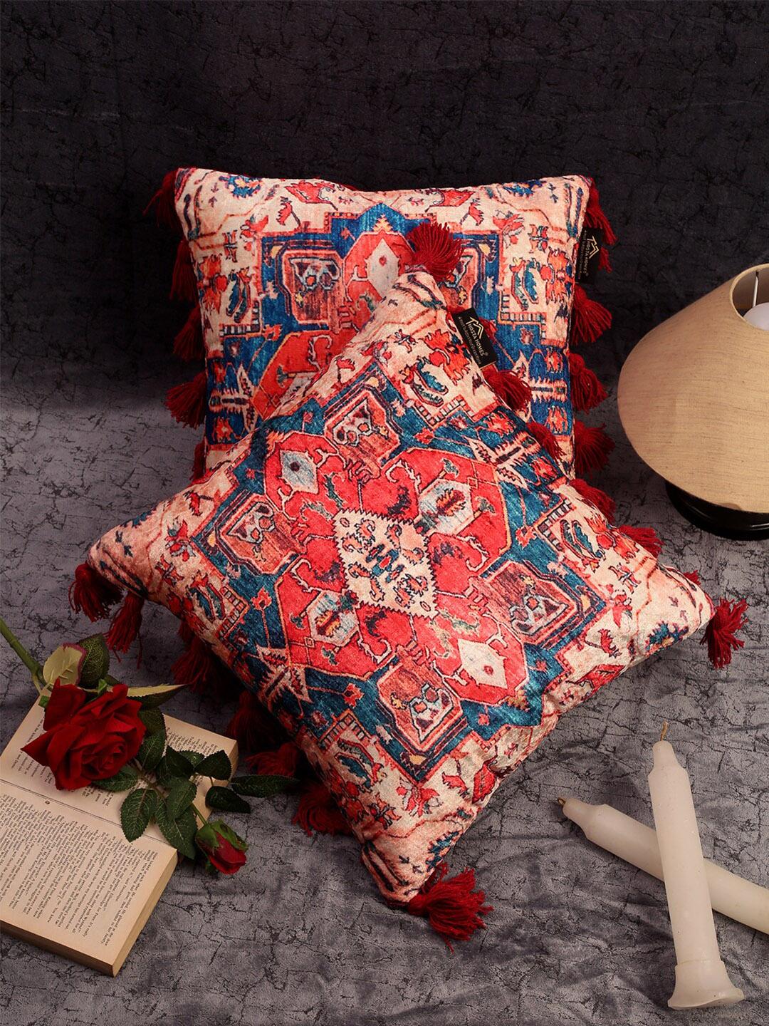 Buy HOSTA HOMES Multicoloured Abstract Velvet Durable 2 Piece Square Cushion Covers  16x16In -  - Home for Unisex