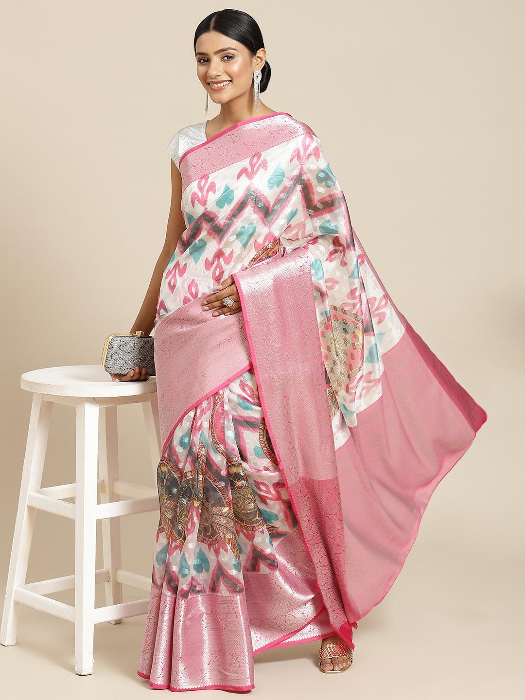 ETHNIC FUSION PRINTED SILK SAREE main image 1