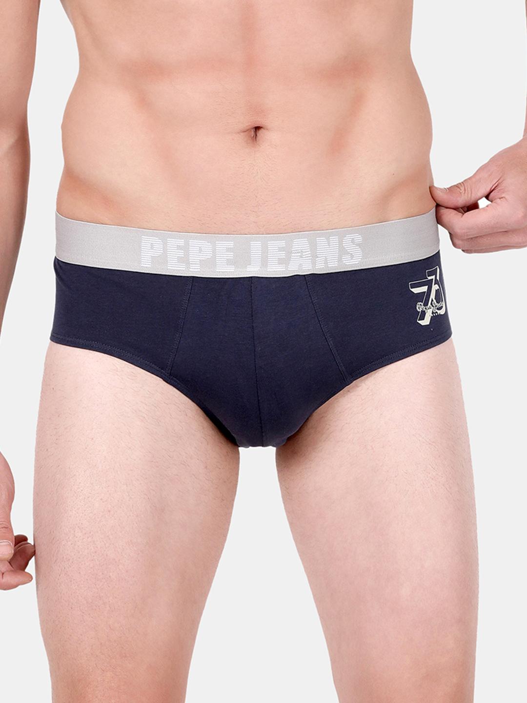Buy Pepe Jeans Men Navy Blue Solid Cotton Basic Briefs OPB07NAVY 1S - - Apparel for Men