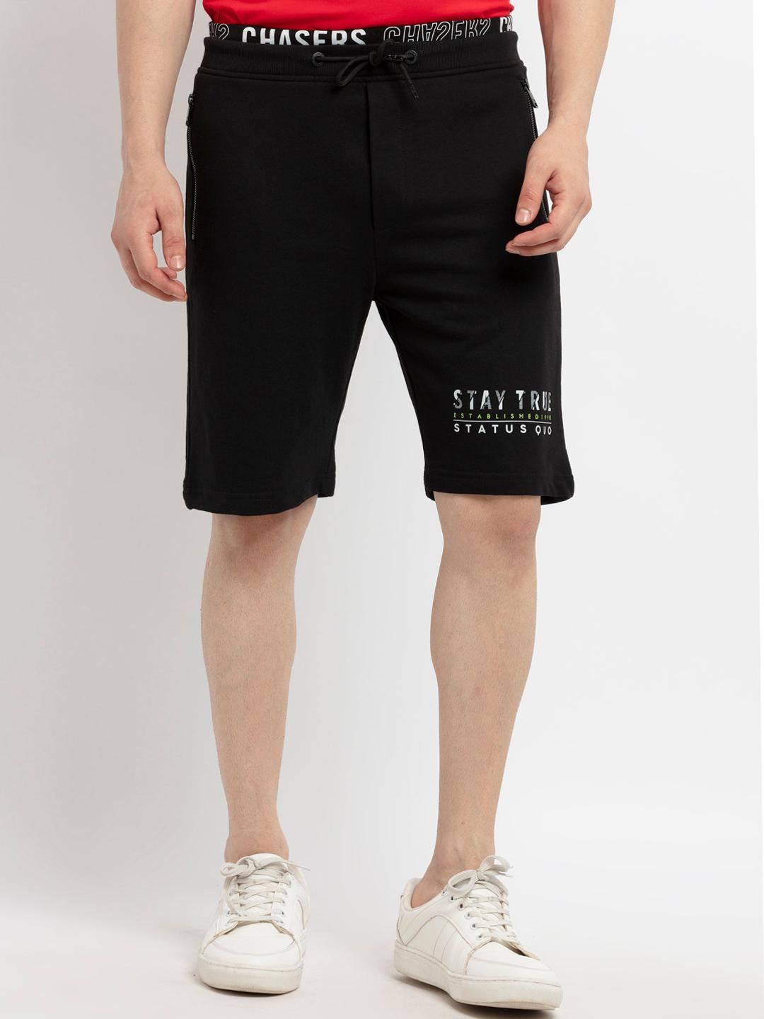 Black Solid Mid Rise Shorts