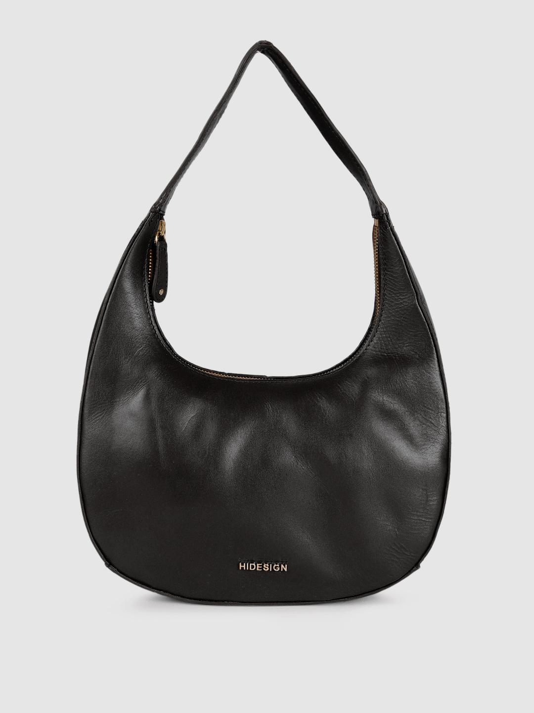Buy Hidesign Black Leather Structured Hobo Bag - Handbags for Women ...