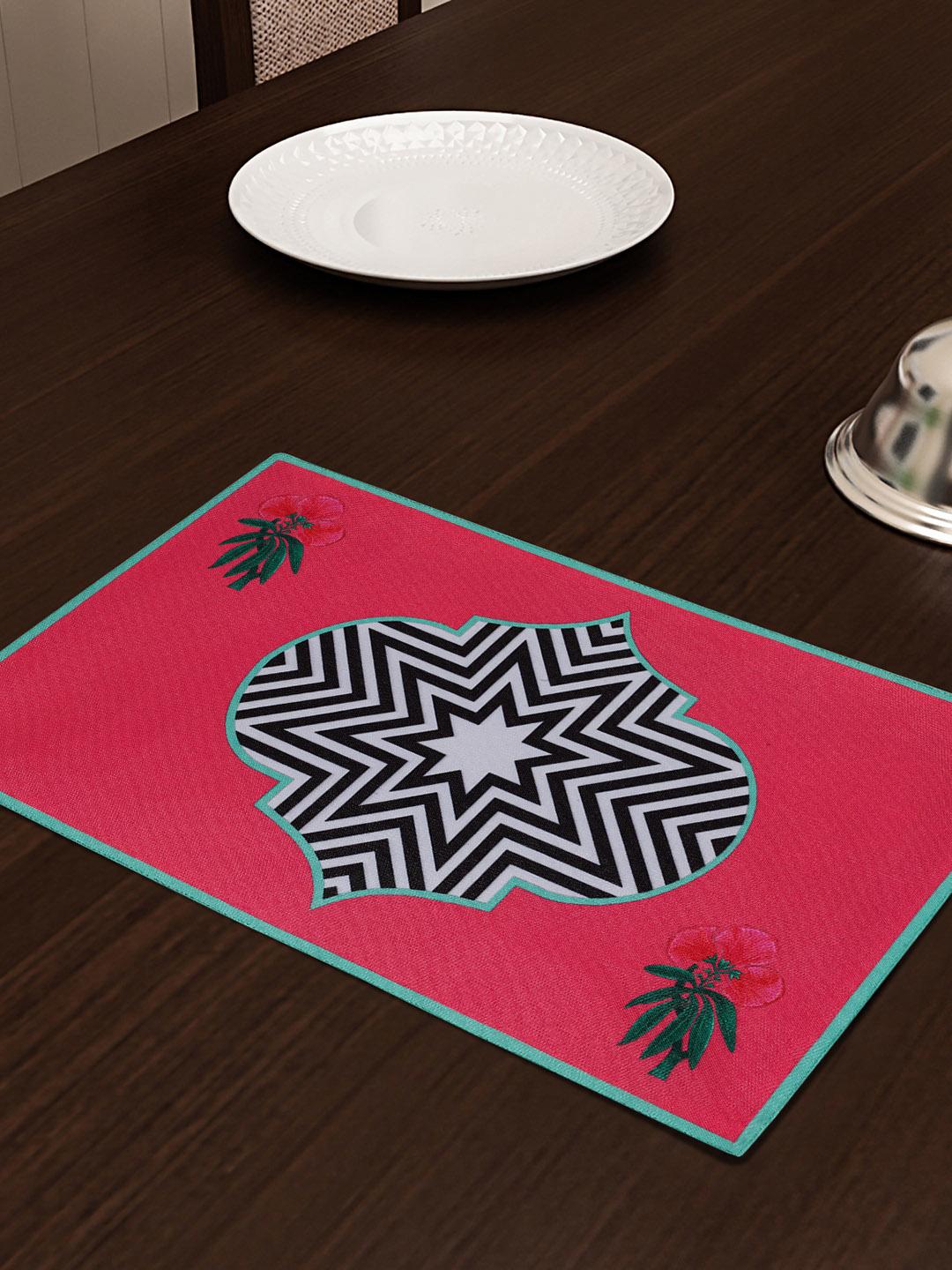 Buy SEJ By Nisha Gupta Pink & Black Set Of 6 Printed Table Placemats - - Home for Unisex