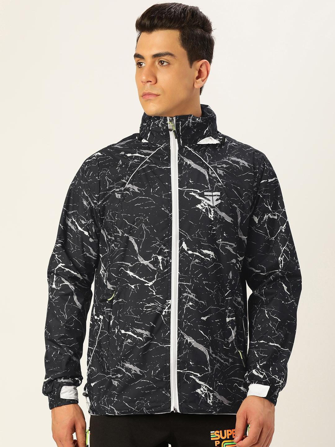 Buy Sports52 Wear MenBlack & White Printed Rain Jacket - - Apparel for Men