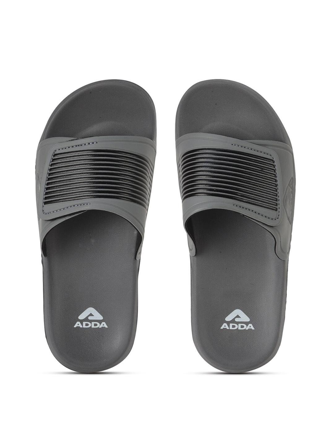 Buy Adda Men Grey & Black Striped Rubber Sliders - Flip Flops for Men ...