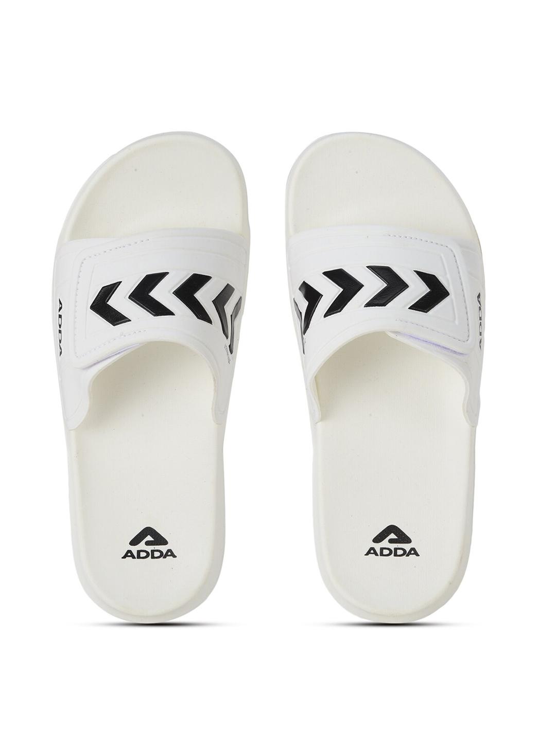 Buy Adda Men White & Black Printed Rubber Sliders - Flip Flops for Men ...