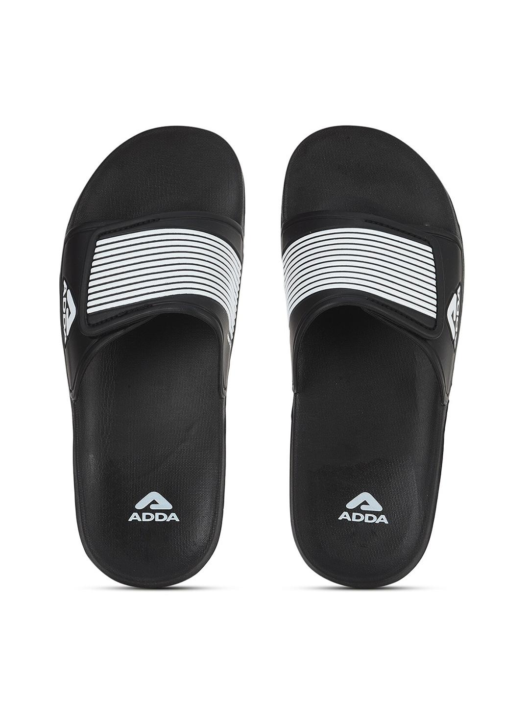 Buy Adda Men Black & White Striped Rubber Sliders - Flip Flops for Men ...