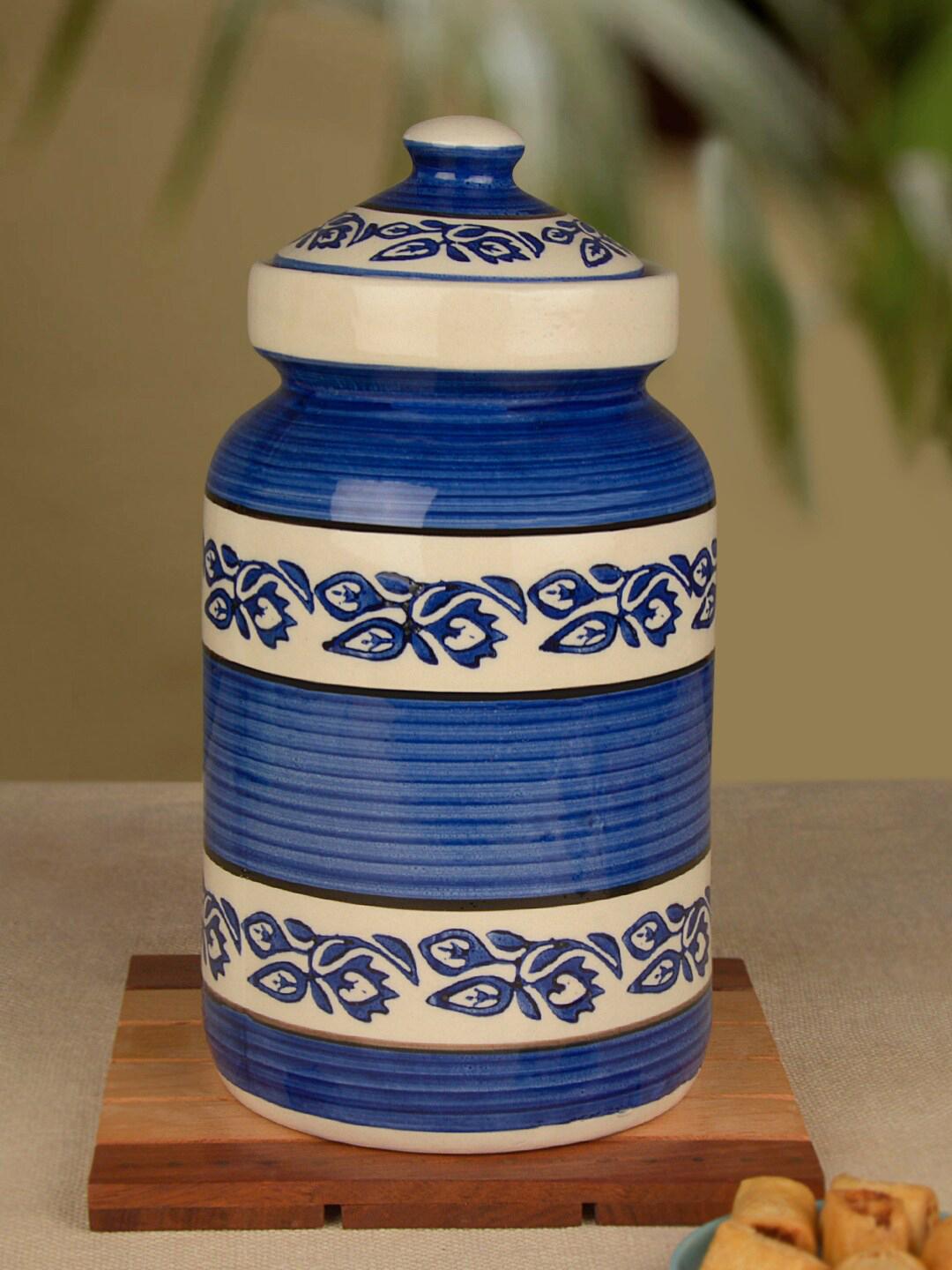 Buy StyleMyWay Blue & White Handpainted Ceramic Jar With Lid ...