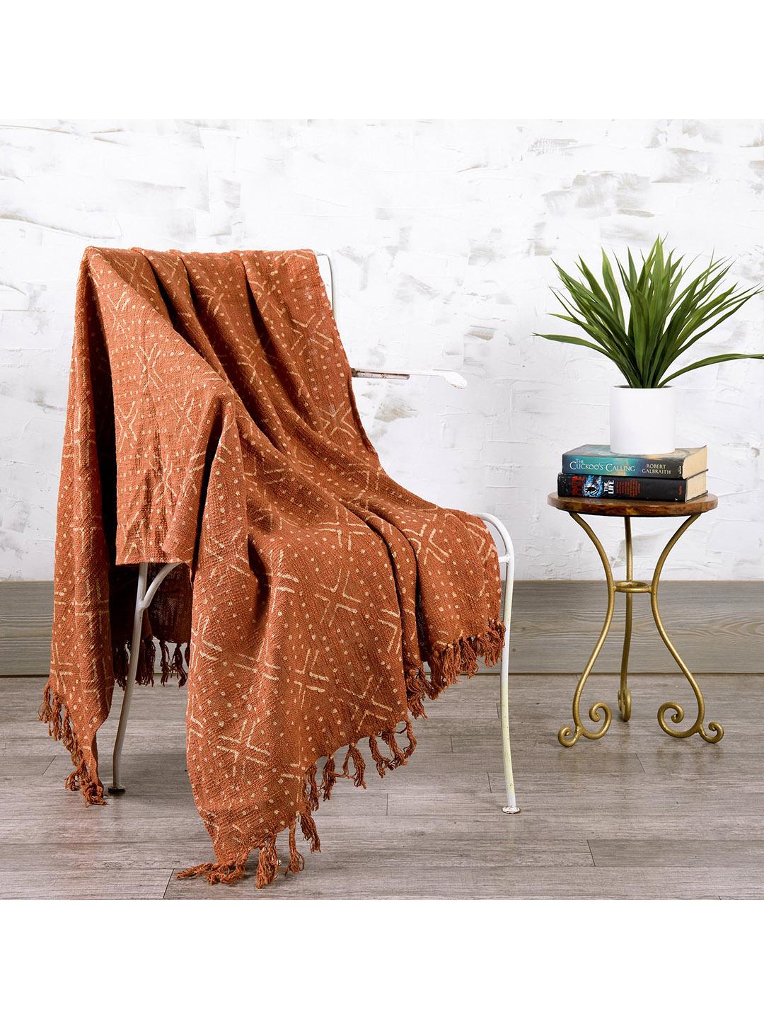 Buy HANDICRAFT PALACE Rust & Beige Printed Cotton Blanket Throw -  - Home for Unisex