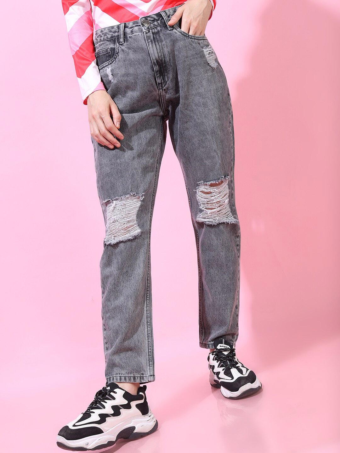 Buy Tokyo Talkies Women Grey Straight Fit Highly Distressed Heavy Fade Jeans - - Apparel for Women