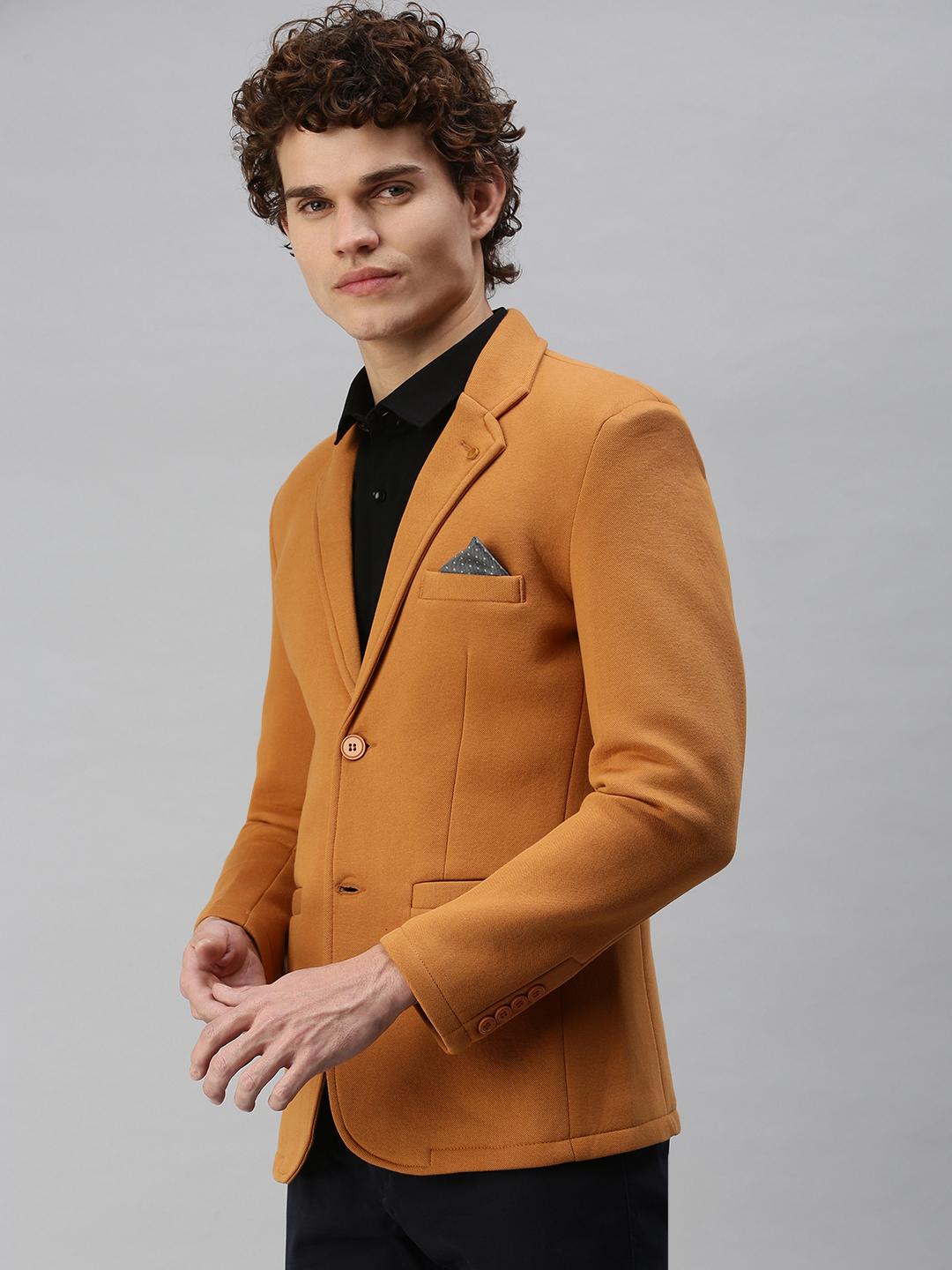 Men's Yellow Solid Single-Breasted Blazer
